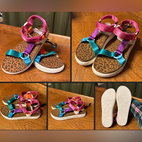 wonder nation Shoes - BNWT Colorful Neon Cheetah Print Gladiator Adjustable Rubber Sole Sandals 7 7.5